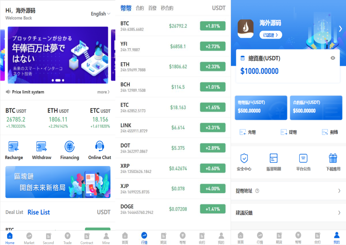 多语言区块链交易所/币币合约秒合约交易/质押理财